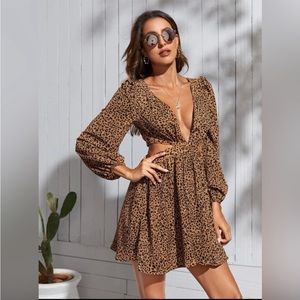 Leopard Print Cut Out Tie Back Dress Size M